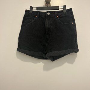 ZARA Black Denim High-Rise Mom Shorts